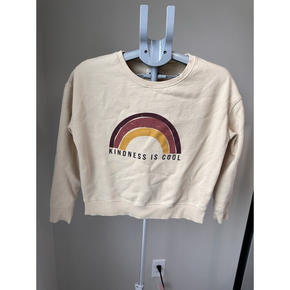 Pact Organic Cotton Rainbow Kindness Is Cool Cropped Sweatshirt Size Small